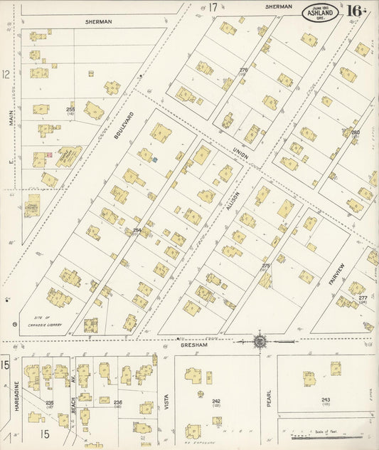 Sanborn Fire Insurance Map from Ashland, Jackson County, Oregon (1911), Sheet #0016 - Historic Sanborn Fire Insurance Map Print, vintage old map wall art, antique decor, genealogy gift, Oregon Oregon map