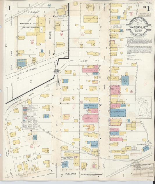 Sanborn Fire Insurance Map from Watervliet, Berrien County, Michigan (1942), Sheet #0001 - Historic Sanborn Fire Insurance Map Print, vintage old map wall art, antique decor, genealogy gift, Michigan Michigan map