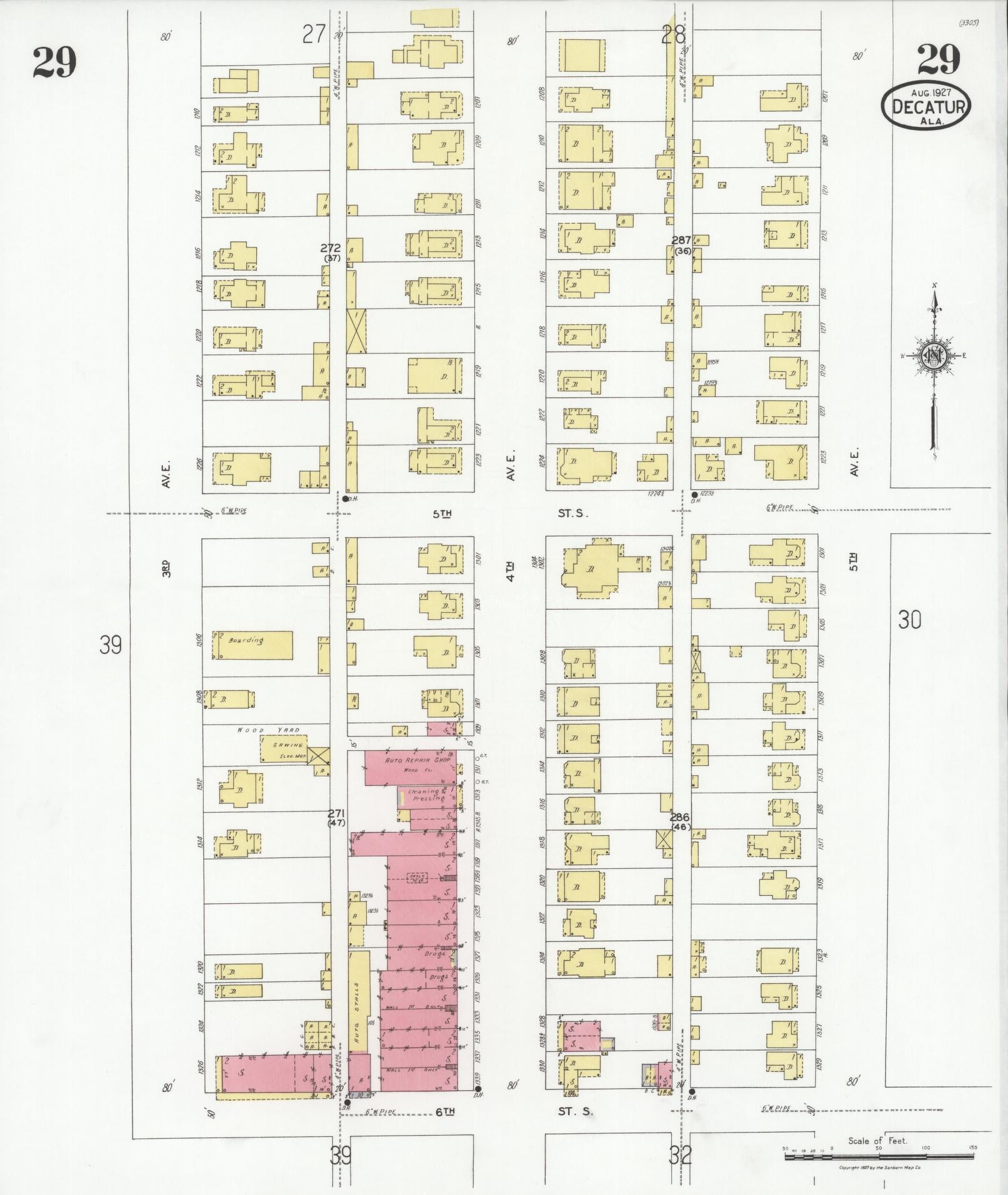 Sanborn Fire Insurance Map from Decatur, Morgan County, Alabama (1927), Sheet #0029 - Complete Map Set gallery image, historic Sanborn map, vintage wall art, Alabama Alabama