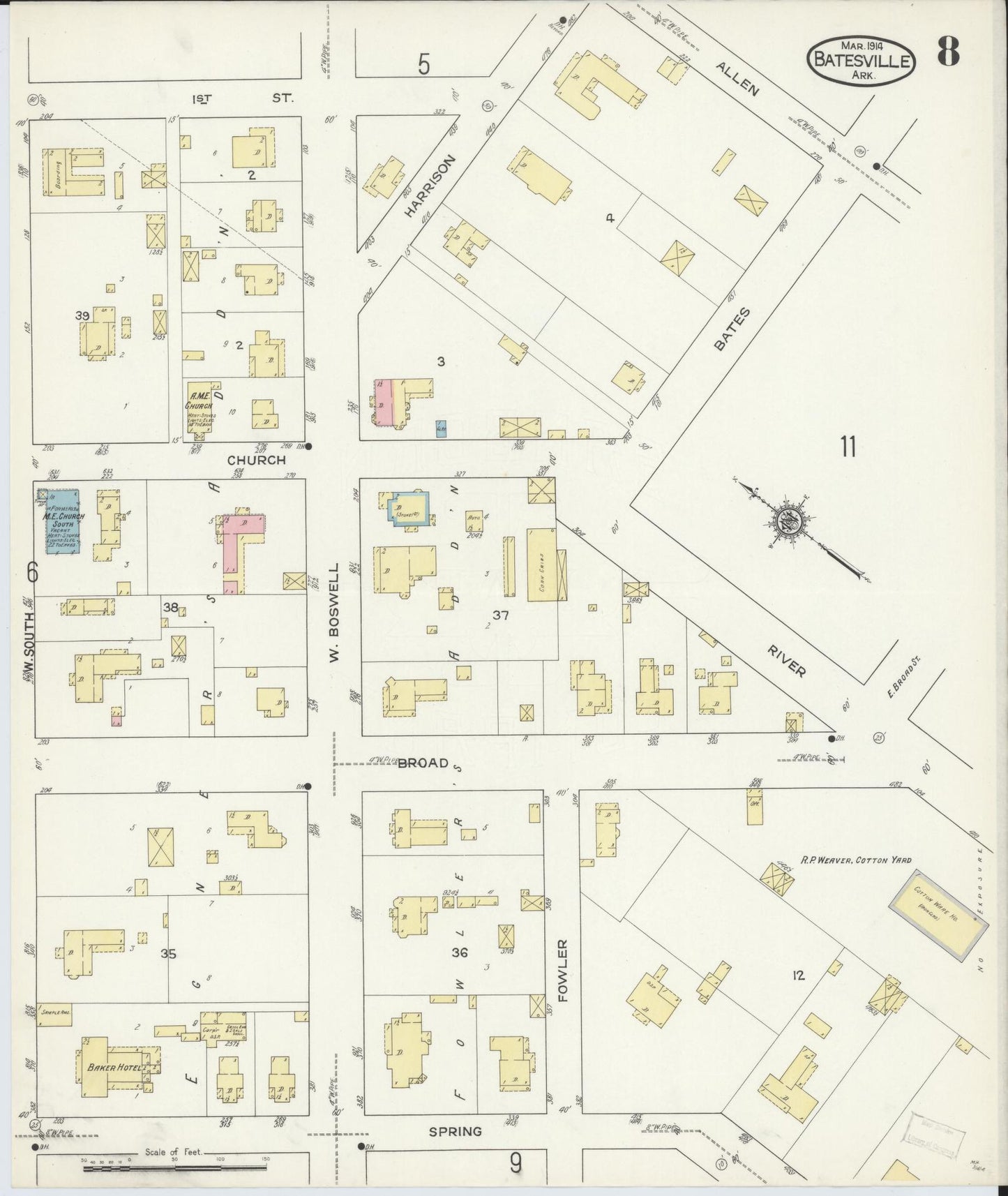 Sanborn Fire Insurance Map from Batesville, Independence County, Arkansas (1914), Sheet #0008 - Complete Map Set gallery image, historic Sanborn map, vintage wall art, Arkansas Arkansas