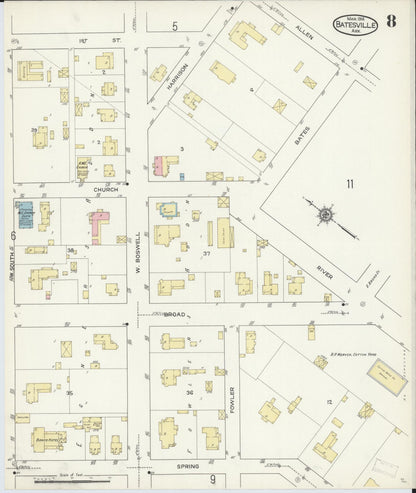 Sanborn Fire Insurance Map from Batesville, Independence County, Arkansas (1914), Sheet #0008 - Complete Map Set gallery image, historic Sanborn map, vintage wall art, Arkansas Arkansas