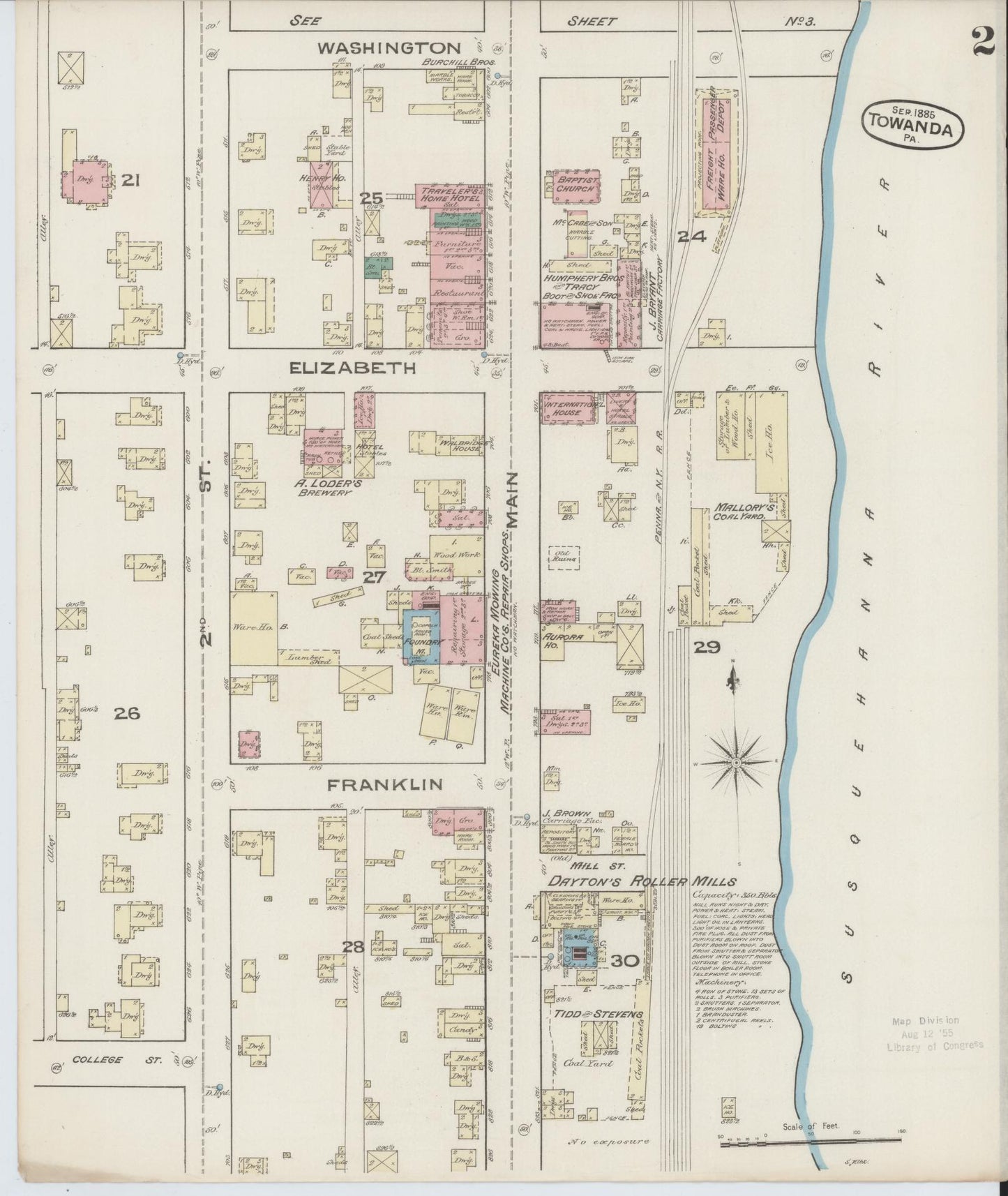 Sanborn Fire Insurance Map from Towanda, Bradford County, Pennsylvania (1885), Sheet #0002 - Complete Map Set gallery image, historic Sanborn map, vintage wall art, Pennsylvania Pennsylvania