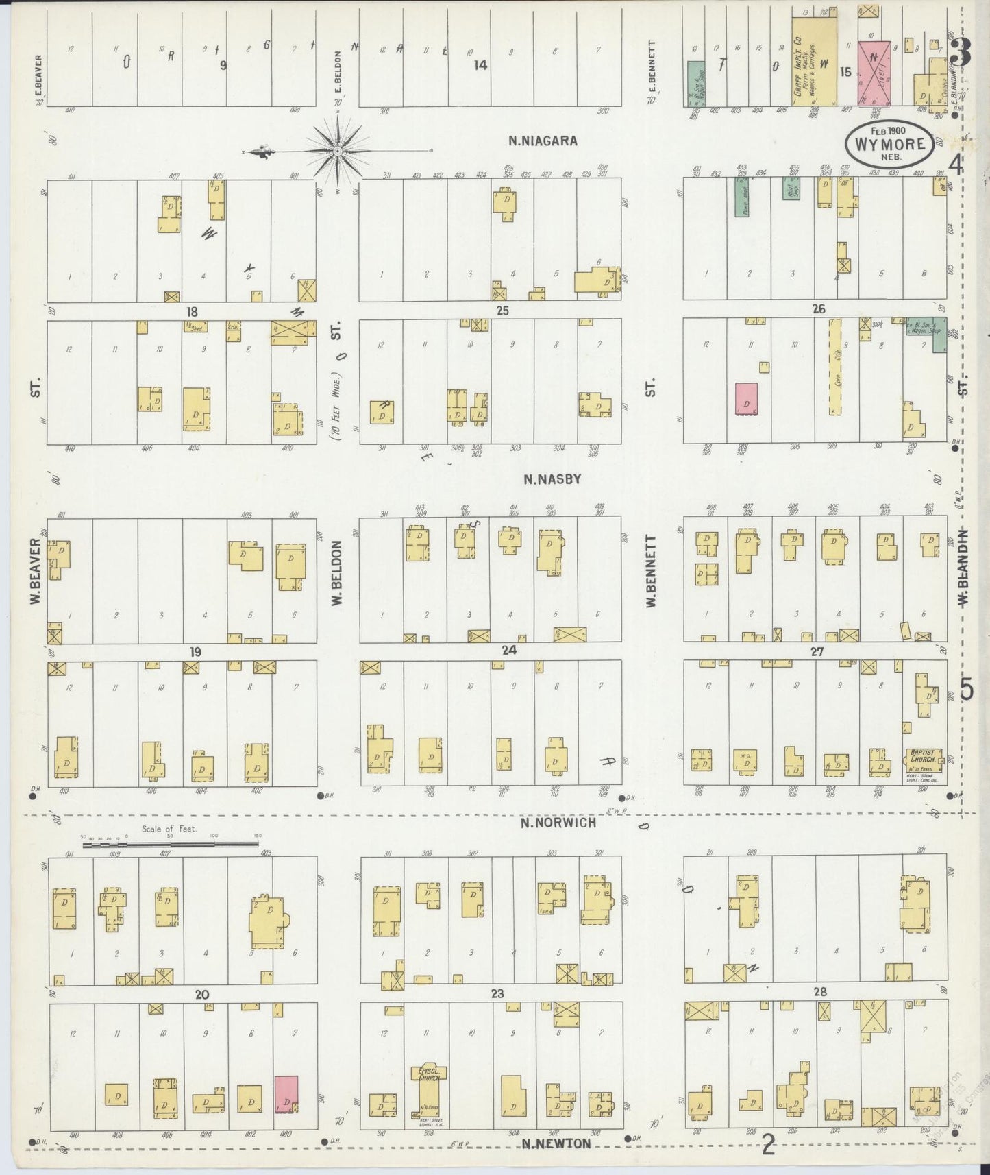 Sanborn Fire Insurance Map from Wymore, Gage County, Nebraska (1900), Sheet #0003 - Complete Map Set gallery image, historic Sanborn map, vintage wall art, Nebraska Nebraska