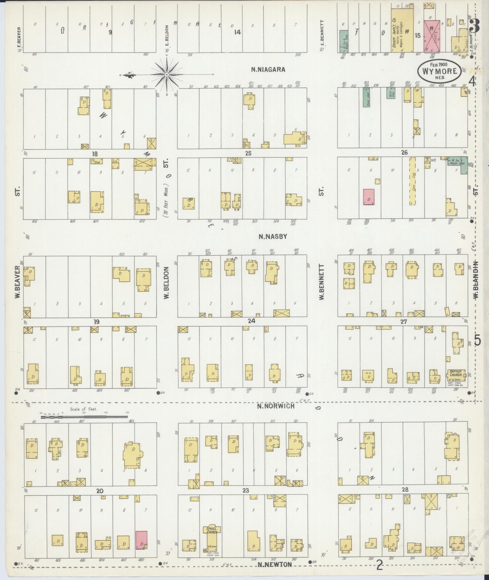 Sanborn Fire Insurance Map from Wymore, Gage County, Nebraska (1900), Sheet #0003 - Complete Map Set gallery image, historic Sanborn map, vintage wall art, Nebraska Nebraska