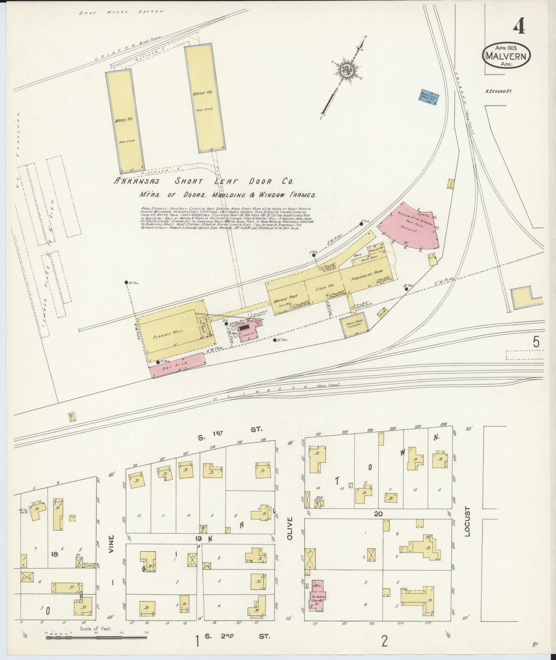 Sanborn Fire Insurance Map from Malvern, Hot Springs County, Arkansas (1913), Sheet #0004 - Complete Map Set gallery image, historic Sanborn map, vintage wall art, Arkansas Arkansas