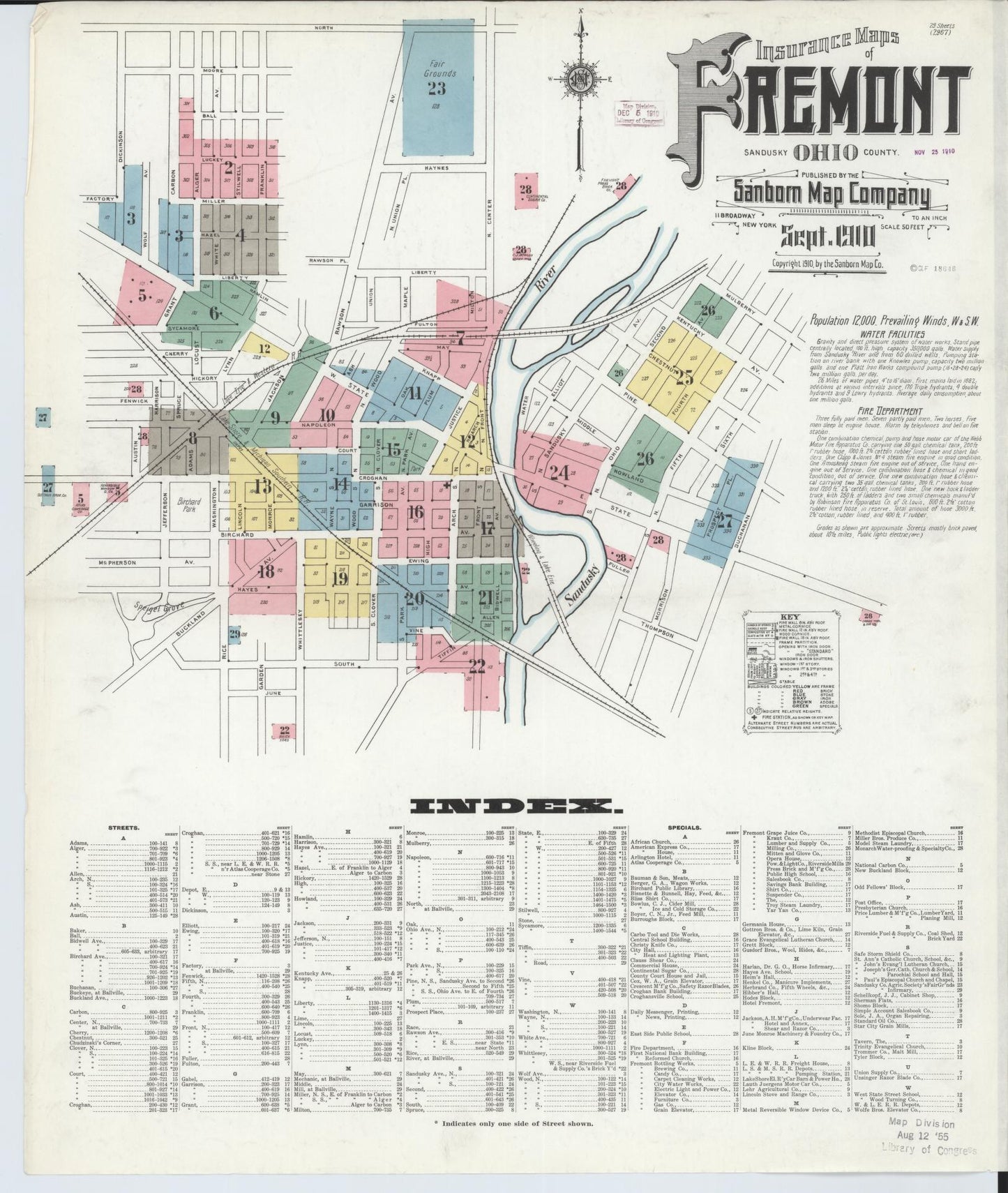 Sanborn Fire Insurance Map from Fremont, Sandusky County, Ohio (1910), Sheet #0001 - Historic Sanborn Fire Insurance Map Print, vintage old map wall art, antique decor, genealogy gift, Ohio Ohio map
