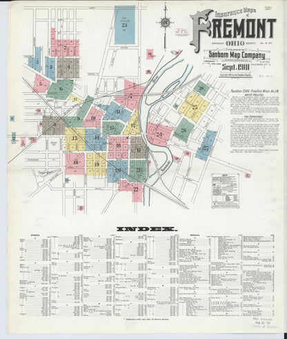Sanborn Fire Insurance Map from Fremont, Sandusky County, Ohio (1910), Sheet #0001 - Historic Sanborn Fire Insurance Map Print, vintage old map wall art, antique decor, genealogy gift, Ohio Ohio map