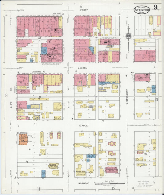Sanborn Fire Insurance Map from Brainerd, Crow Wing County, Minnesota (1917), Sheet #0009 - Historic Sanborn Fire Insurance Map Print, vintage old map wall art, antique decor, genealogy gift, Minnesota Minnesota map