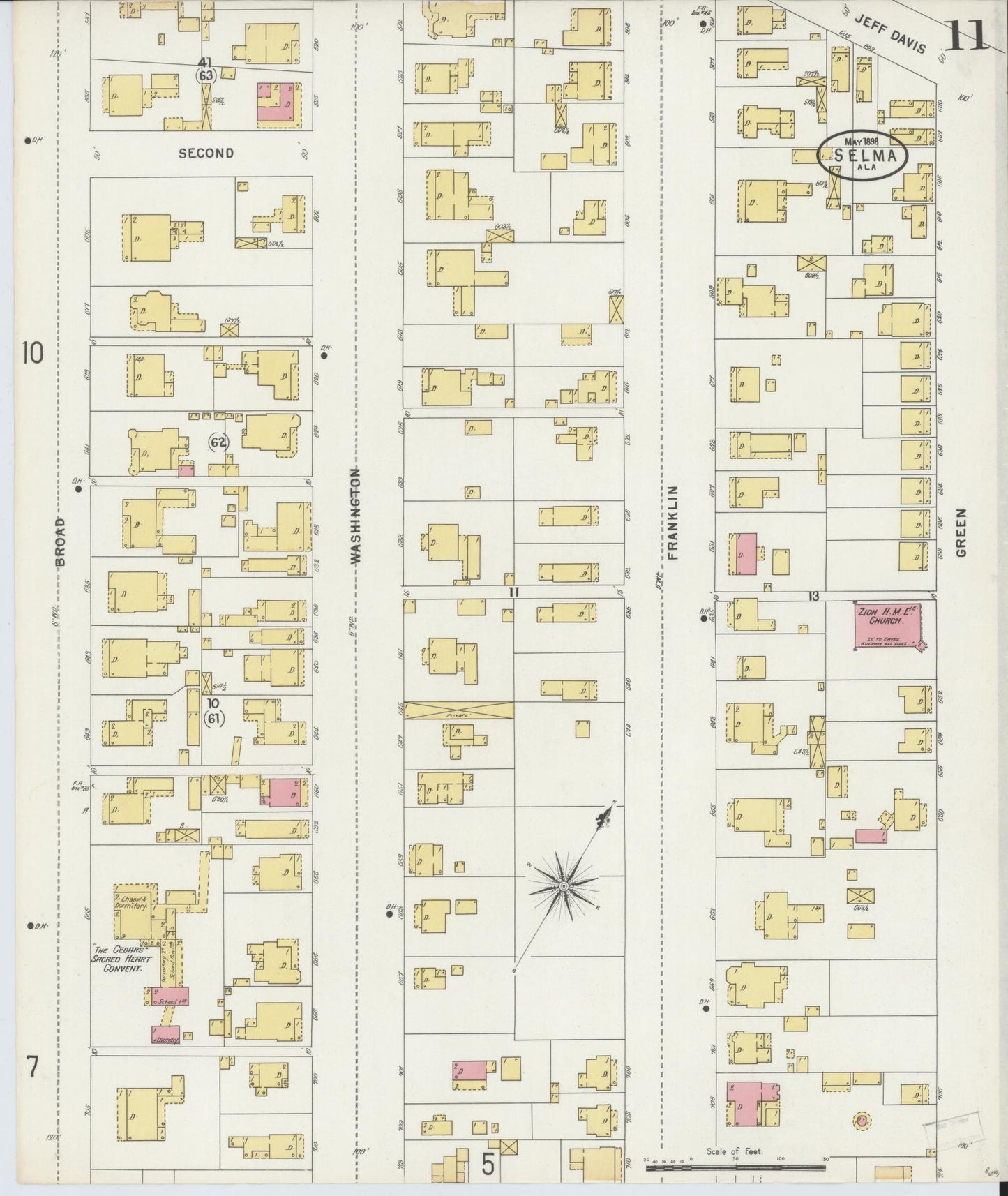 Sanborn Fire Insurance Map from Selma, Dallas County, Alabama (1898), Sheet #0011 - Complete Map Set gallery image, historic Sanborn map, vintage wall art, Alabama Alabama