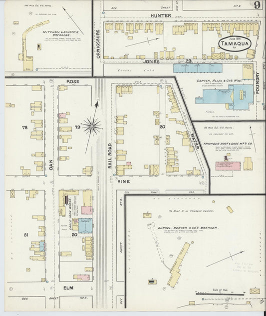 Sanborn Fire Insurance Map from Tamaqua, Schuylkill County, Pennsylvania (1891), Sheet #0009 - Historic Sanborn Fire Insurance Map Print, vintage old map wall art, antique decor, genealogy gift, Pennsylvania Pennsylvania map