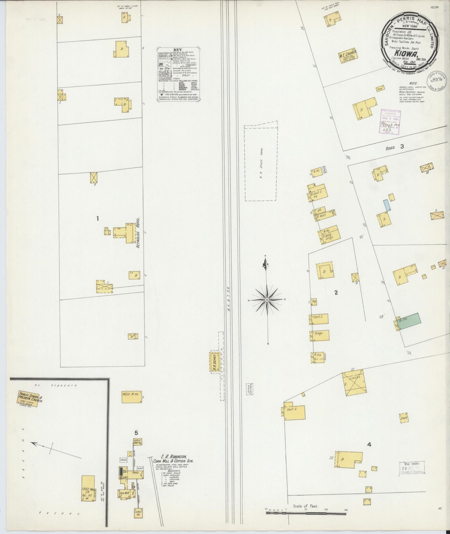 Sanborn Fire Insurance Map from Kiowa, Pittsburg County, Oklahoma (1901), Sheet #0001 - Historic Sanborn Fire Insurance Map Print, vintage old map wall art, antique decor, genealogy gift, Oklahoma Oklahoma map