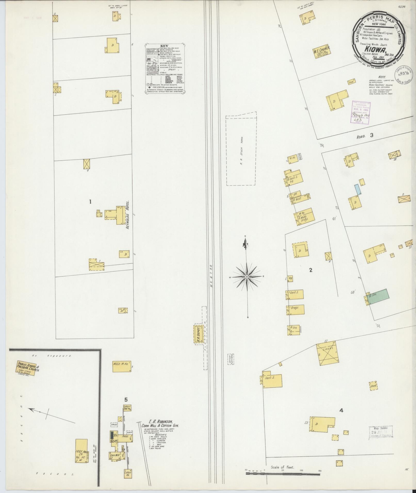 Sanborn Fire Insurance Map from Kiowa, Pittsburg County, Oklahoma (1901), Sheet #0001 - Historic Sanborn Fire Insurance Map Print, vintage old map wall art, antique decor, genealogy gift, Oklahoma Oklahoma map