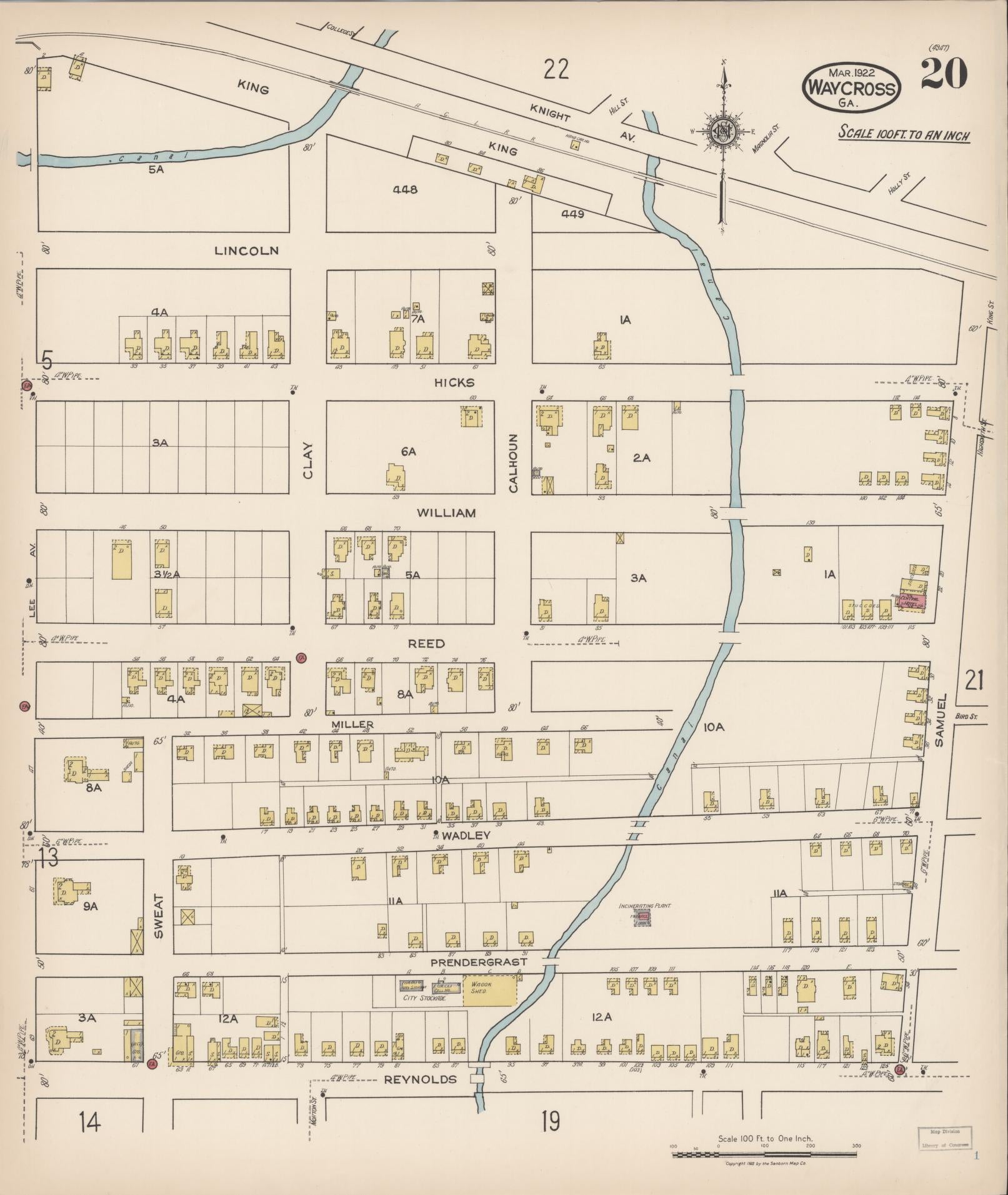 Sanborn Fire Insurance Map from Waycross, Ware County, Georgia (1922), Sheet #0020 - Complete Map Set gallery image, historic Sanborn map, vintage wall art, Georgia Georgia