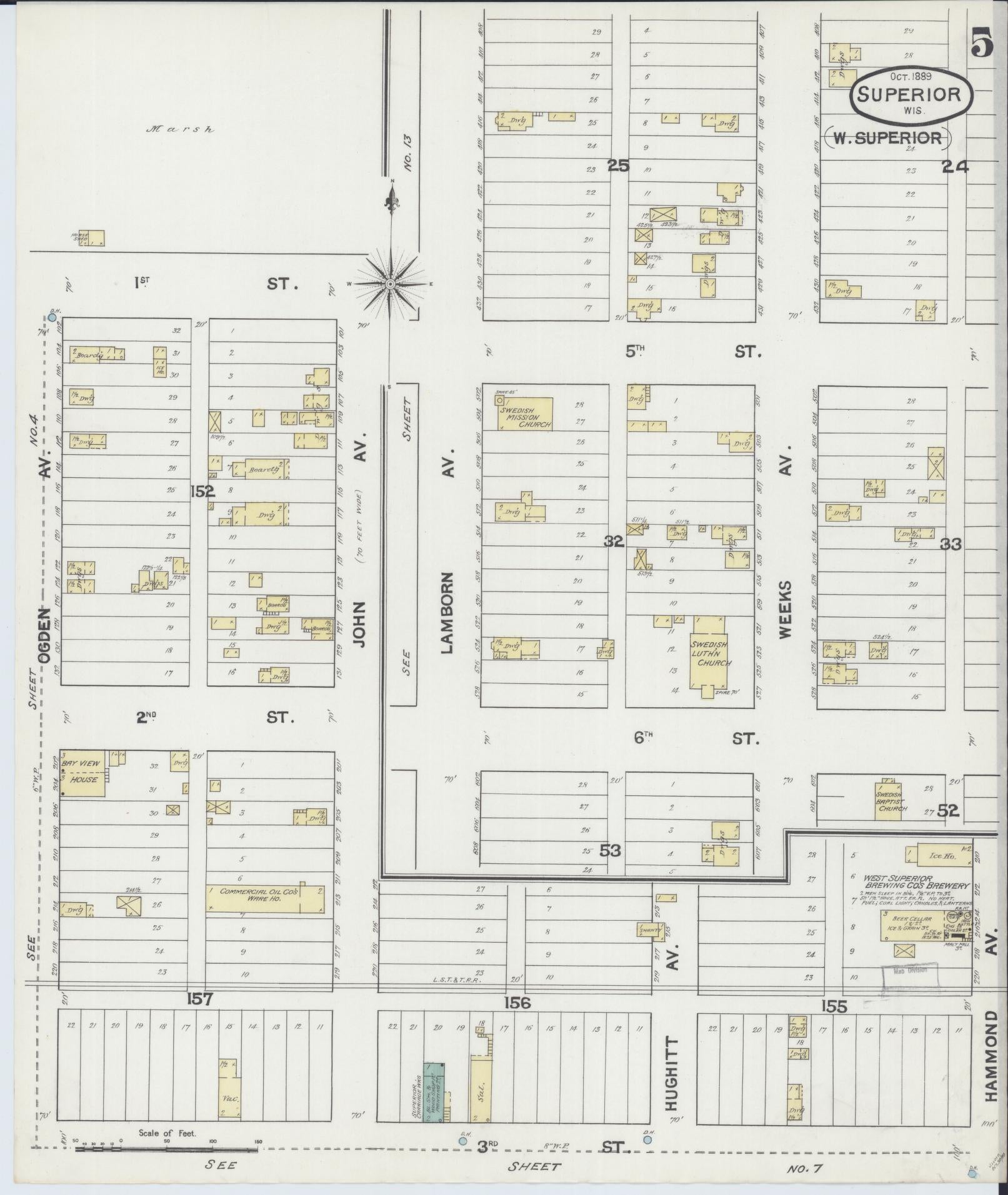 Sanborn Fire Insurance Map from Superior, Douglas County, Wisconsin (1889), Sheet #0005 - Complete Map Set gallery image, historic Sanborn map, vintage wall art, Wisconsin Wisconsin
