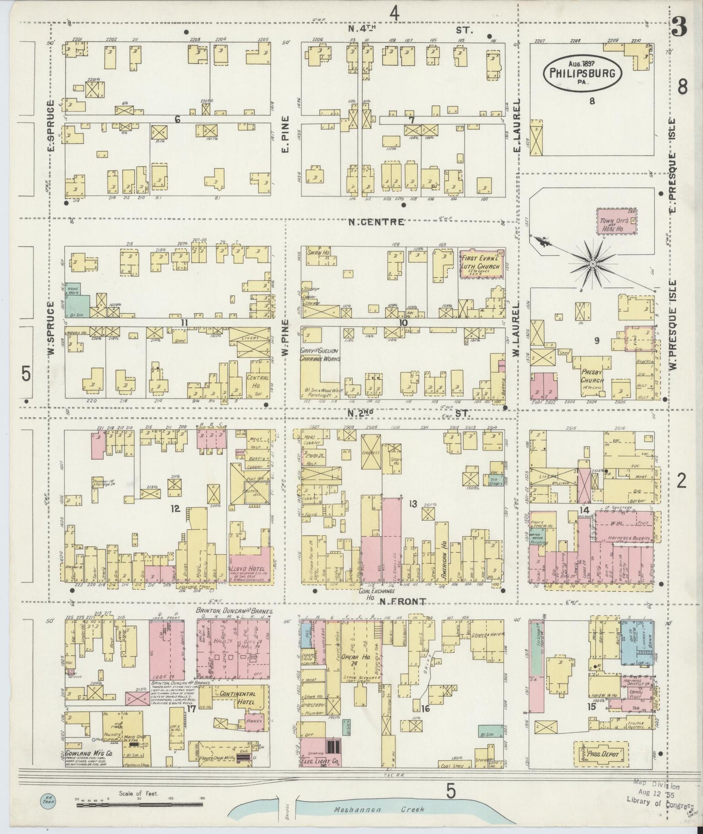 Sanborn Fire Insurance Map from Philipsburg, Centre County, Pennsylvania (1897), Sheet #0003 - Historic Sanborn Fire Insurance Map Print, vintage old map wall art, antique decor, genealogy gift, Pennsylvania Pennsylvania map
