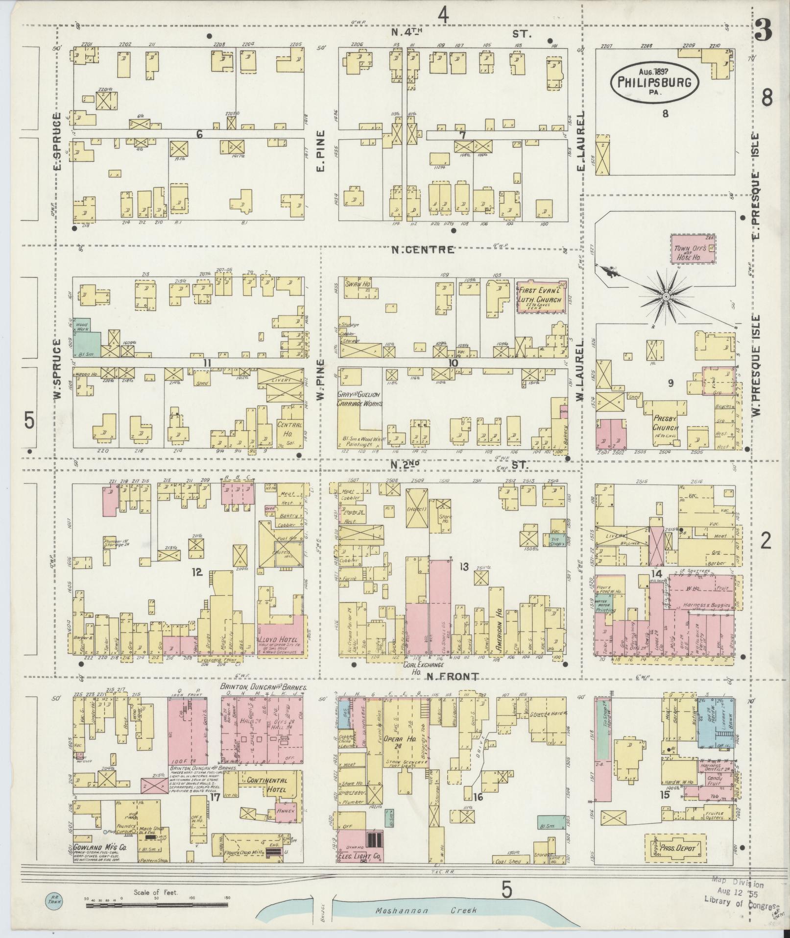 Sanborn Fire Insurance Map from Philipsburg, Centre County, Pennsylvania (1897), Sheet #0003 - Historic Sanborn Fire Insurance Map Print, vintage old map wall art, antique decor, genealogy gift, Pennsylvania Pennsylvania map