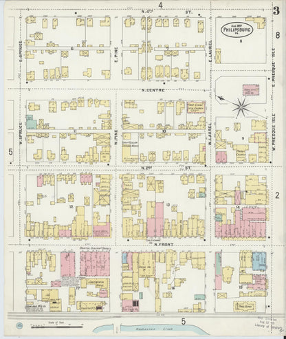 Sanborn Fire Insurance Map from Philipsburg, Centre County, Pennsylvania (1897), Sheet #0003 - Historic Sanborn Fire Insurance Map Print, vintage old map wall art, antique decor, genealogy gift, Pennsylvania Pennsylvania map