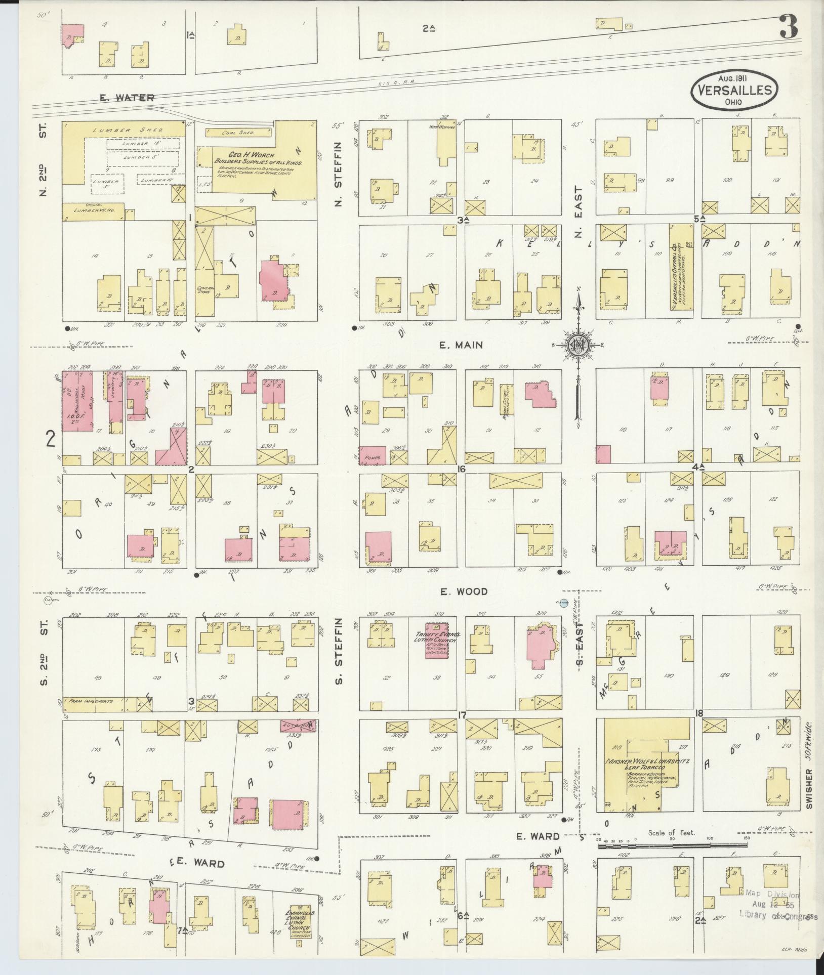 Sanborn Fire Insurance Map from Versailles, Darke County, Ohio (1911), Sheet #0003 - Historic Sanborn Fire Insurance Map Print, vintage old map wall art, antique decor, genealogy gift, Ohio Ohio map