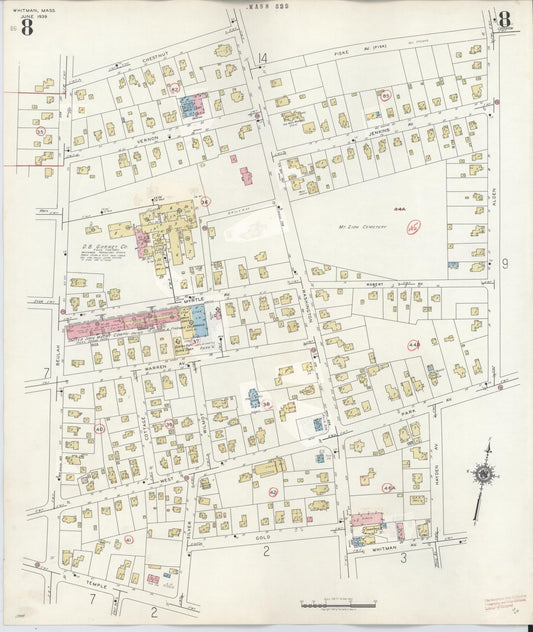 Sanborn Fire Insurance Map from Whitman, Plymouth County, Massachusetts (1950), Sheet #0008 - Historic Sanborn Fire Insurance Map Print, vintage old map wall art, antique decor, genealogy gift, Massachusetts Massachusetts map