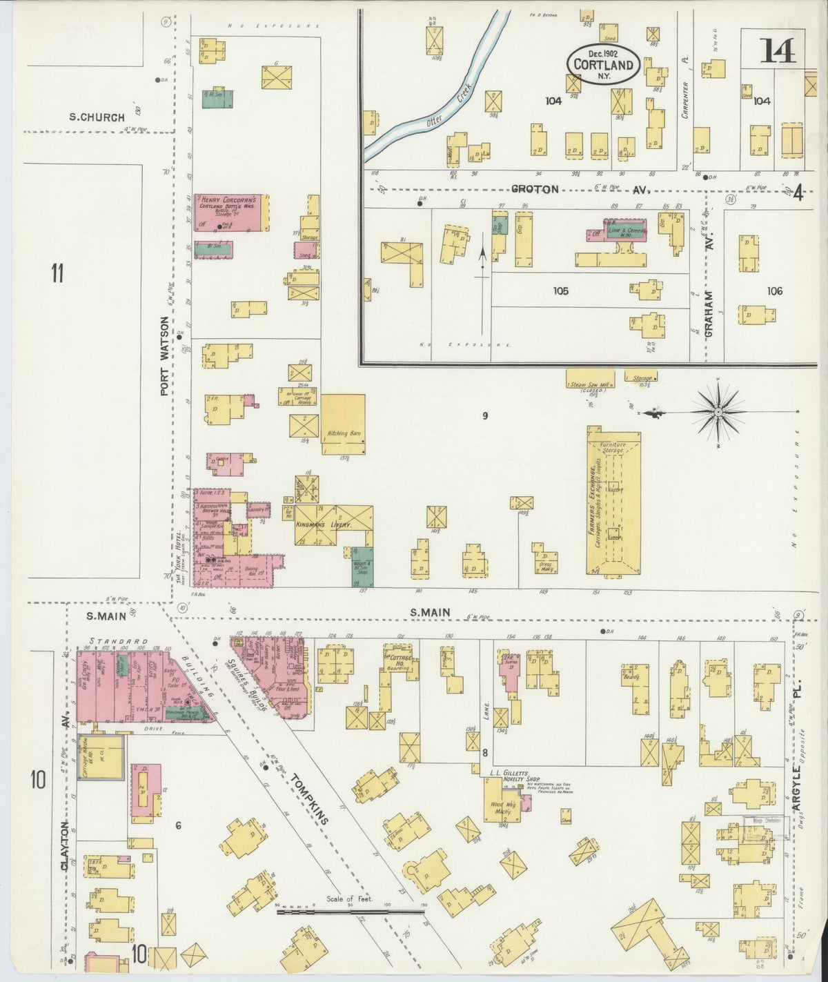 Sanborn Fire Insurance Map from Cortland, Cortland County, New York (1902), Sheet #0014 - Historic Sanborn Fire Insurance Map Print, vintage old map wall art, antique decor, genealogy gift, New York New York map