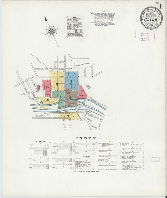 Sanborn Fire Insurance Map from Clyde, Wayne County, New York (1906), Sheet #0001 - Historic Sanborn Fire Insurance Map Print, vintage old map wall art, antique decor, genealogy gift, New York New York map