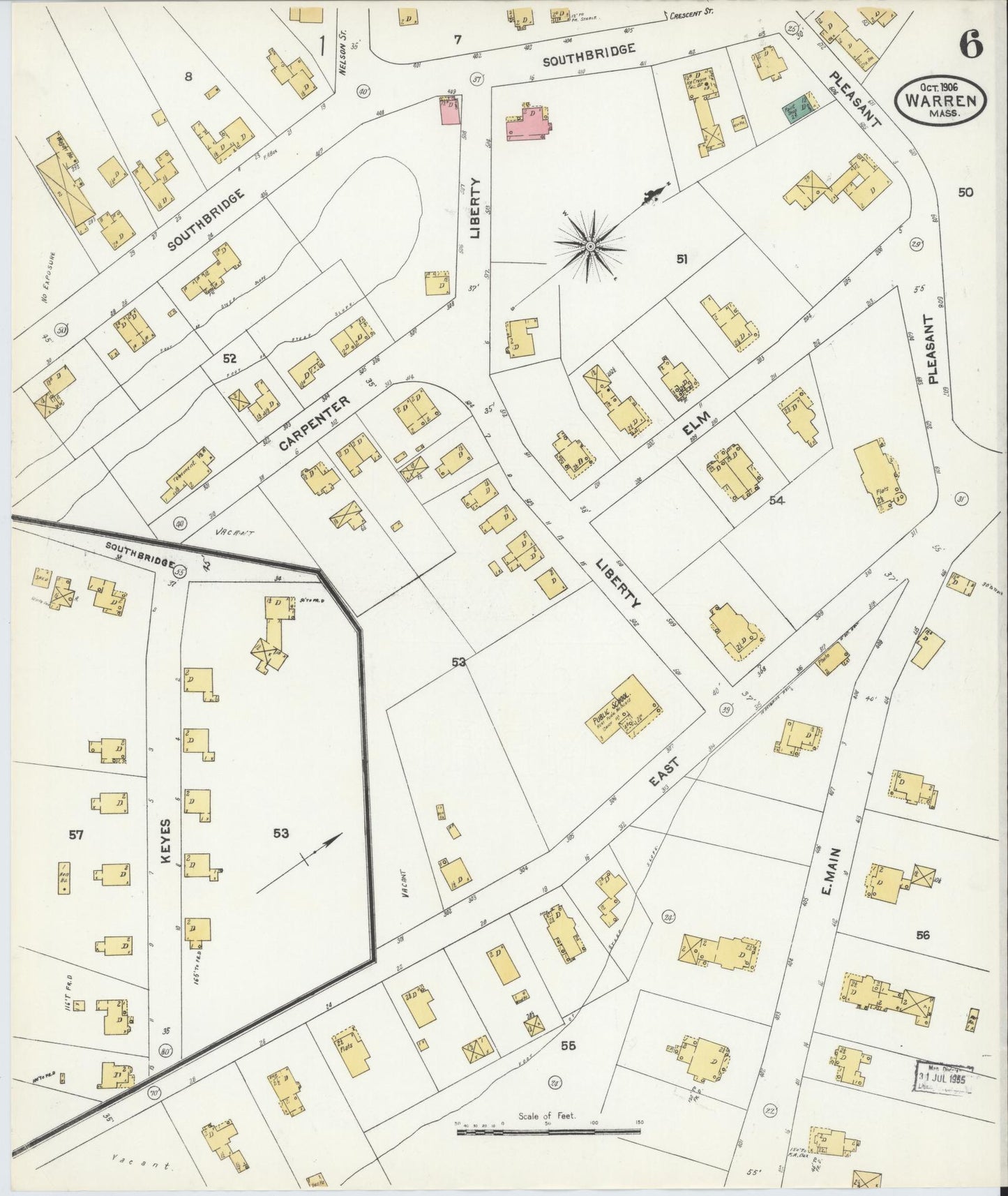 Sanborn Fire Insurance Map from Warren, Worcester County, Massachusetts (1906), Sheet #0006 - Historic Sanborn Fire Insurance Map Print, vintage old map wall art, antique decor, genealogy gift, Massachusetts Massachusetts map