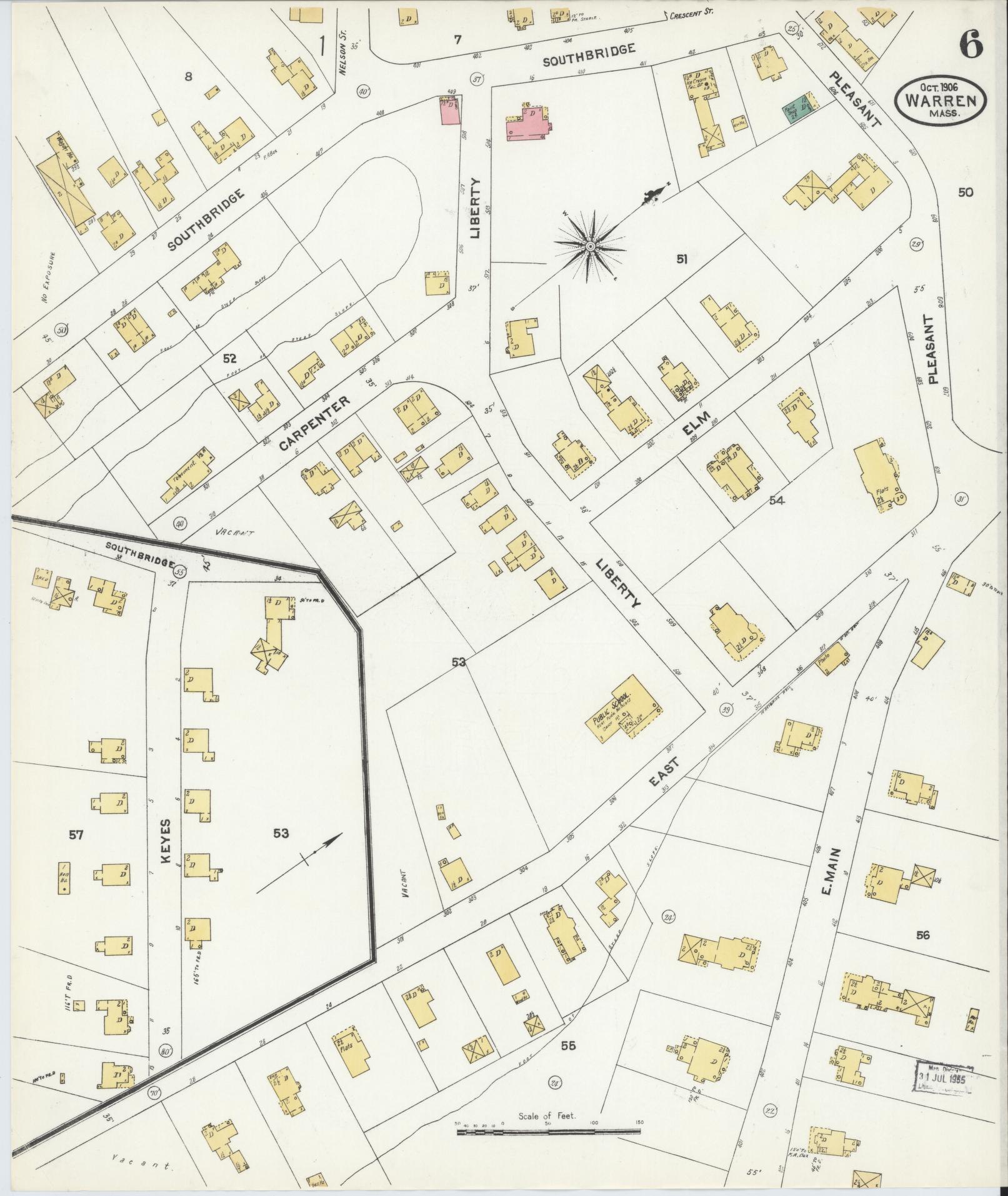 Sanborn Fire Insurance Map from Warren, Worcester County, Massachusetts (1906), Sheet #0006 - Historic Sanborn Fire Insurance Map Print, vintage old map wall art, antique decor, genealogy gift, Massachusetts Massachusetts map