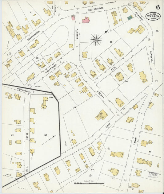 Sanborn Fire Insurance Map from Warren, Worcester County, Massachusetts (1906), Sheet #0006 - Historic Sanborn Fire Insurance Map Print, vintage old map wall art, antique decor, genealogy gift, Massachusetts Massachusetts map