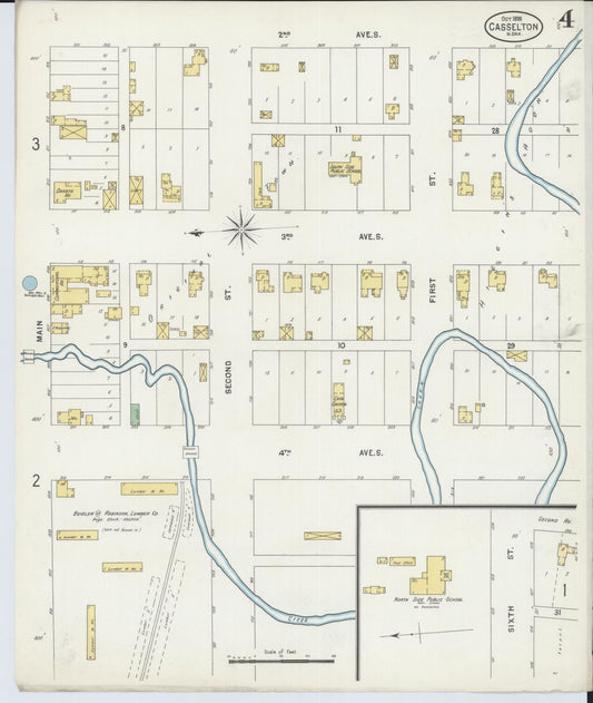 Sanborn Fire Insurance Map from Casselton, Cass County, North Dakota (1898), Sheet #0004 - Historic Sanborn Fire Insurance Map Print, vintage old map wall art, antique decor, genealogy gift, North Dakota North Dakota map