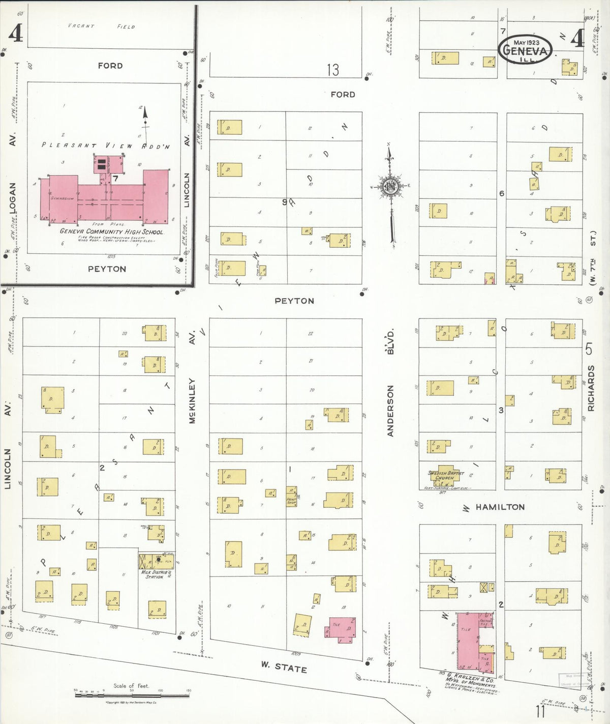 Sanborn Fire Insurance Map from Geneva, Kane County, Illinois (1923), Sheet #0004 - Complete Map Set gallery image, historic Sanborn map, vintage wall art, Illinois Illinois