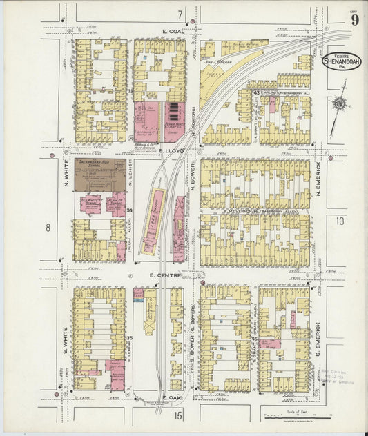 Sanborn Fire Insurance Map from Shenandoah, Schuylkill County, Pennsylvania (1921), Sheet #0009 - Historic Sanborn Fire Insurance Map Print, vintage old map wall art, antique decor, genealogy gift, Pennsylvania Pennsylvania map