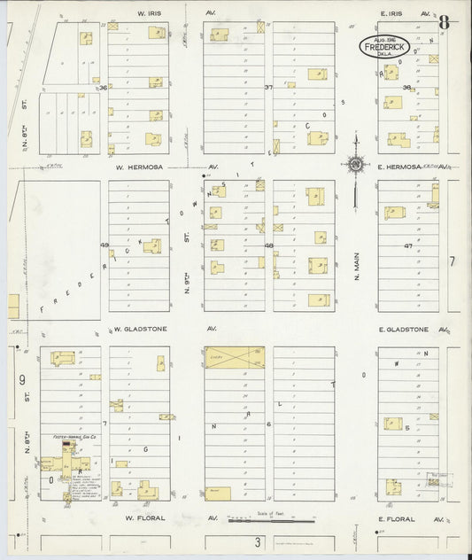 Sanborn Fire Insurance Map from Frederick, Tillman County, Oklahoma (1916), Sheet #0008 - Historic Sanborn Fire Insurance Map Print, vintage old map wall art, antique decor, genealogy gift, Oklahoma Oklahoma map