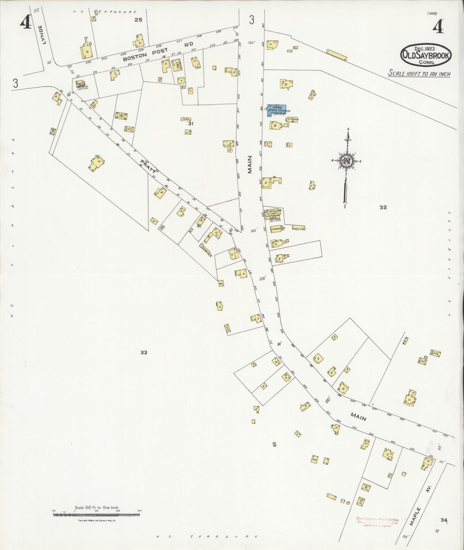 Sanborn Fire Insurance Map from Old Saybrook, Middlesex County, Connecticut (1923), Sheet #0004 - Complete Map Set gallery image, historic Sanborn map, vintage wall art, Connecticut Connecticut