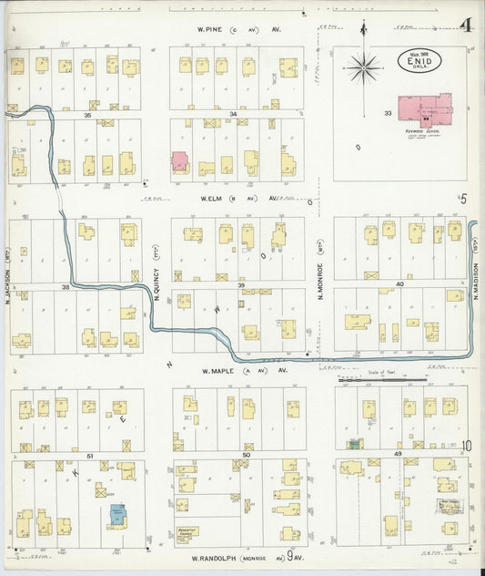 Sanborn Fire Insurance Map from Enid, Garfield County, Oklahoma (1908), Sheet #0004 - Historic Sanborn Fire Insurance Map Print, vintage old map wall art, antique decor, genealogy gift, Oklahoma Oklahoma map