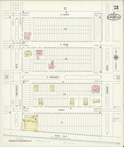 Sanborn Fire Insurance Map from Long Beach, Nassau County, New York (1914), Sheet #0021 - Complete Map Set gallery image, historic Sanborn map, vintage wall art, New York New York