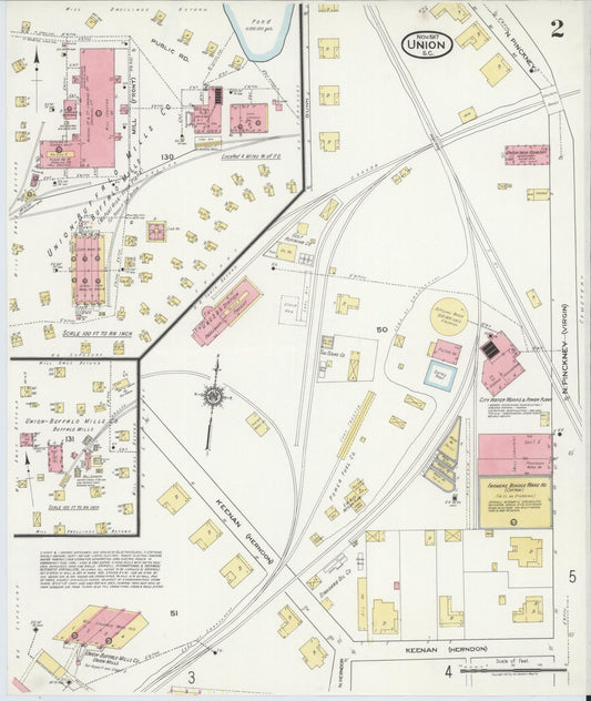 Sanborn Fire Insurance Map from Union, Union County, South Carolina (1917), Sheet #0002 - Historic Sanborn Fire Insurance Map Print, vintage old map wall art, antique decor, genealogy gift, South Carolina South Carolina map