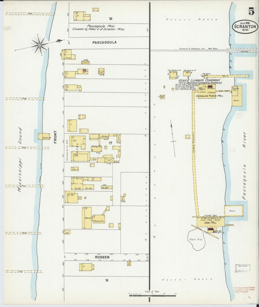 Sanborn Fire Insurance Map from Scranton, Jackson County, Mississippi (1898), Sheet #0005 - Historic Sanborn Fire Insurance Map Print, vintage old map wall art, antique decor, genealogy gift, Mississippi Mississippi map