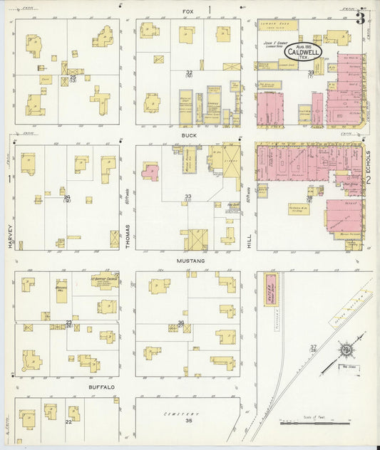 Sanborn Fire Insurance Map from Caldwell, Burleson County, Texas (1915), Sheet #0003 - Historic Sanborn Fire Insurance Map Print, vintage old map wall art, antique decor, genealogy gift, Texas Texas map