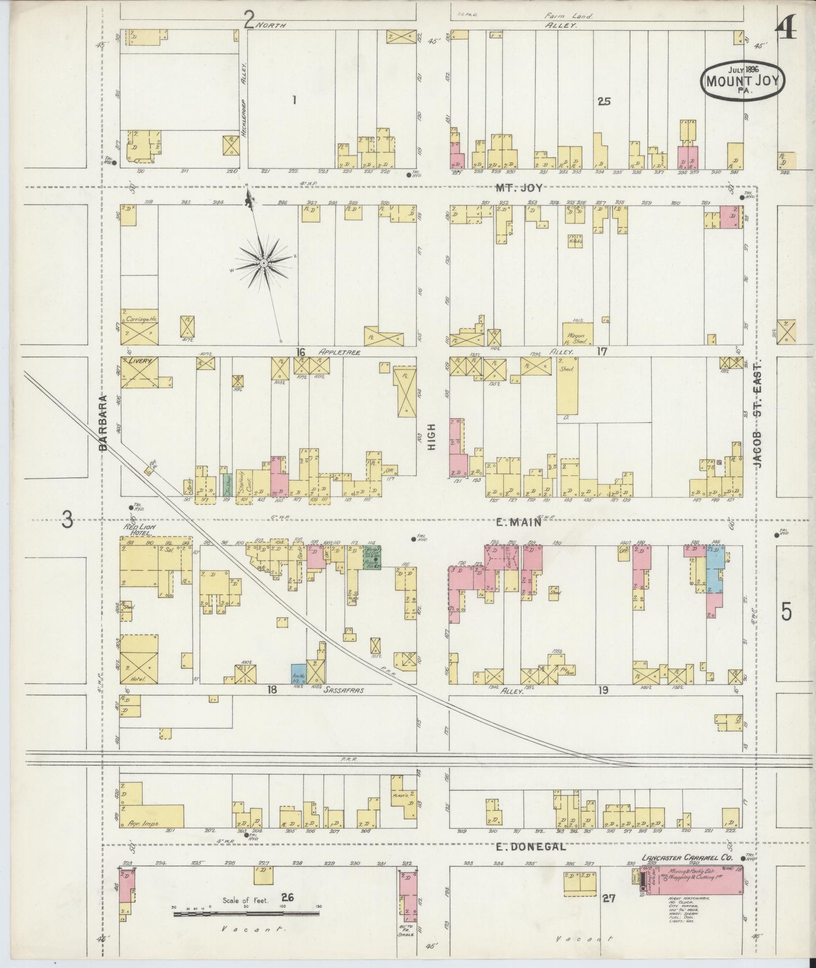 Sanborn Fire Insurance Map from Mount Joy, Lancaster County, Pennsylvania (1896), Sheet #0004 - Historic Sanborn Fire Insurance Map Print, vintage old map wall art, antique decor, genealogy gift, Pennsylvania Pennsylvania map