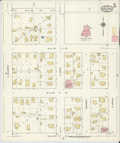 Sanborn Fire Insurance Map from Abilene, Dickinson County, Kansas (1917), Sheet #0005 - Complete Map Set gallery image, historic Sanborn map, vintage wall art, Kansas Kansas