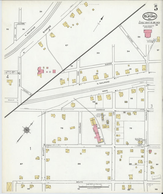 Sanborn Fire Insurance Map from Buford, Gwinnett County, Georgia (1921), Sheet #0005 - Historic Sanborn Fire Insurance Map Print, vintage old map wall art, antique decor, genealogy gift, Georgia Georgia map