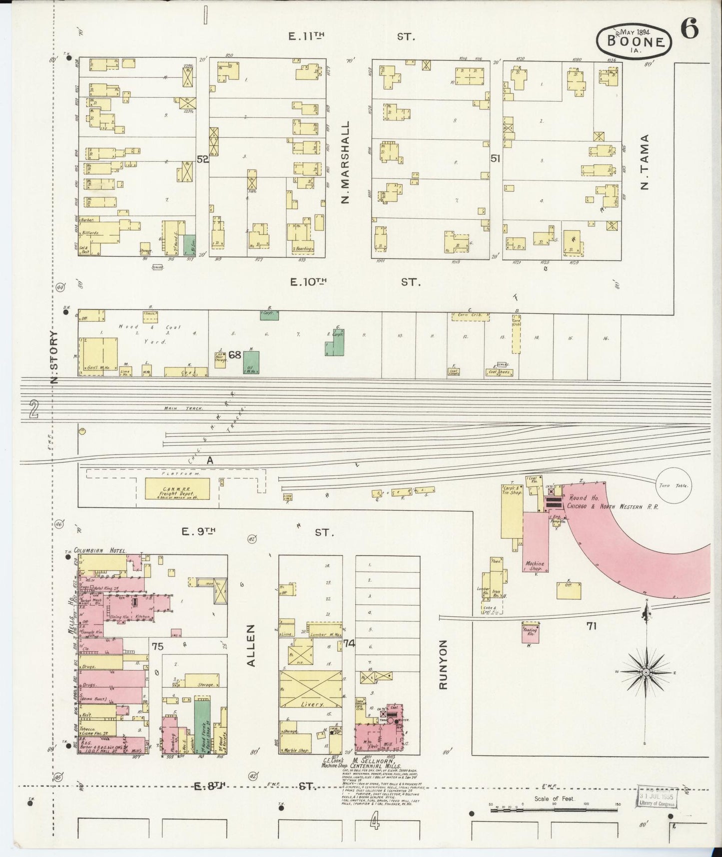Sanborn Fire Insurance Map from Boone, Boone County, Iowa (1894), Sheet #0006 - Historic Sanborn Fire Insurance Map Print, vintage old map wall art