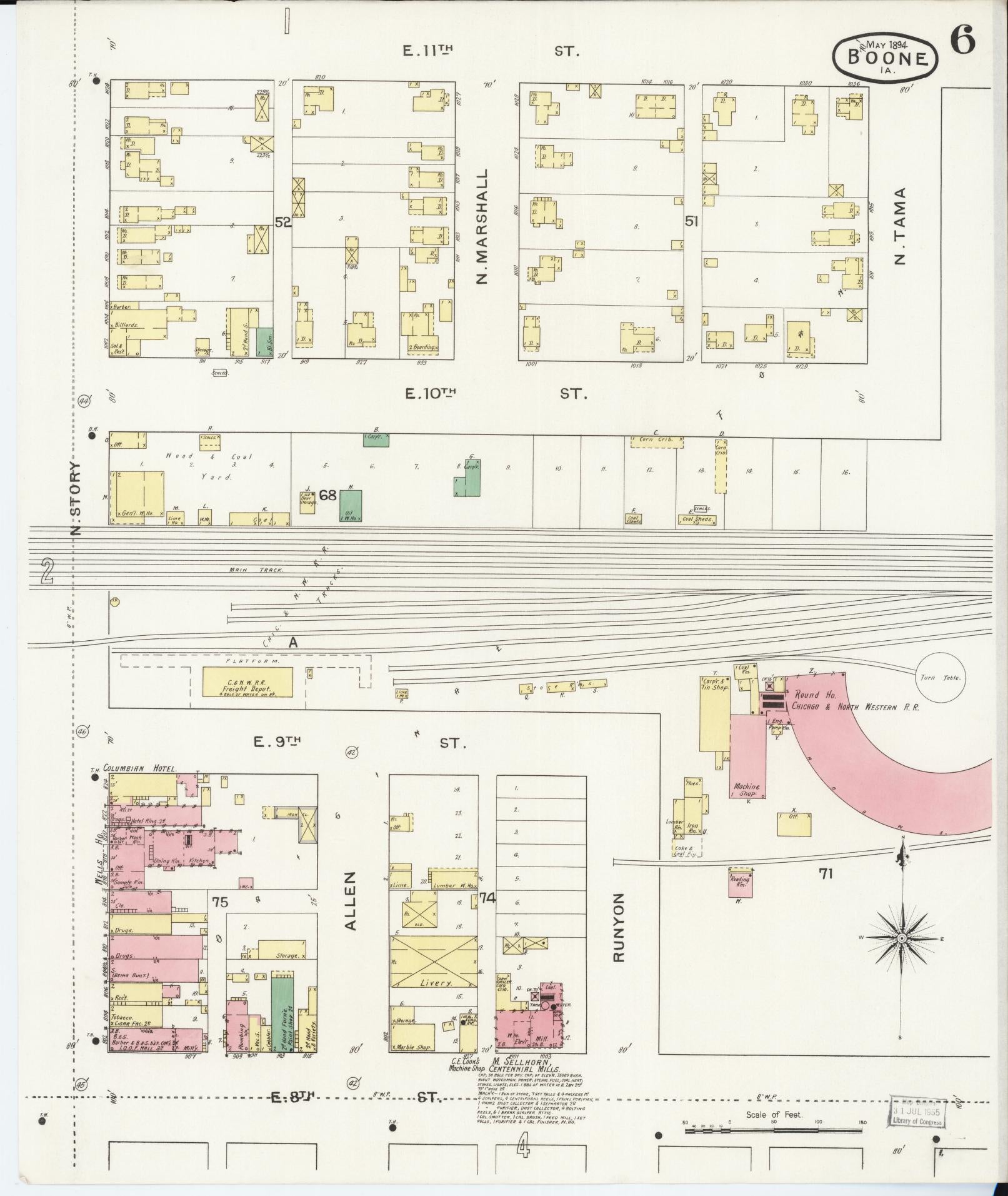 Sanborn Fire Insurance Map from Boone, Boone County, Iowa (1894), Sheet #0006 - Historic Sanborn Fire Insurance Map Print, vintage old map wall art