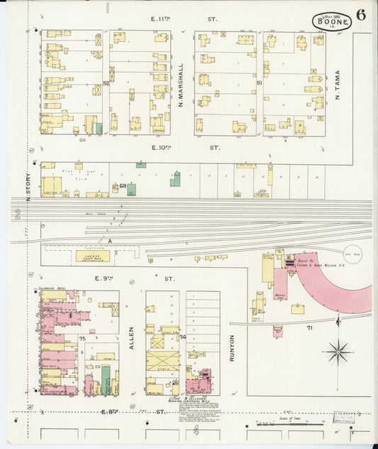 Sanborn Fire Insurance Map from Boone, Boone County, Iowa (1894), Sheet #0006 - Historic Sanborn Fire Insurance Map Print, vintage old map wall art