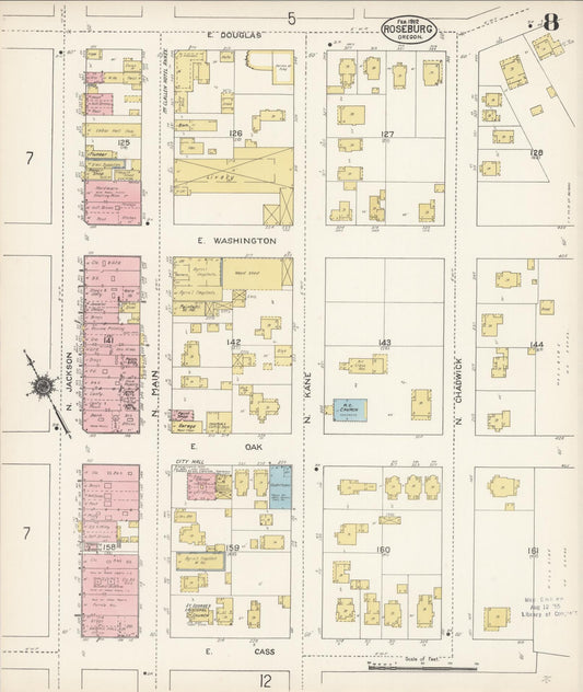Sanborn Fire Insurance Map from Roseburg, Douglas County, Oregon (1912), Sheet #0008 - Historic Sanborn Fire Insurance Map Print, vintage old map wall art, antique decor, genealogy gift, Oregon Oregon map