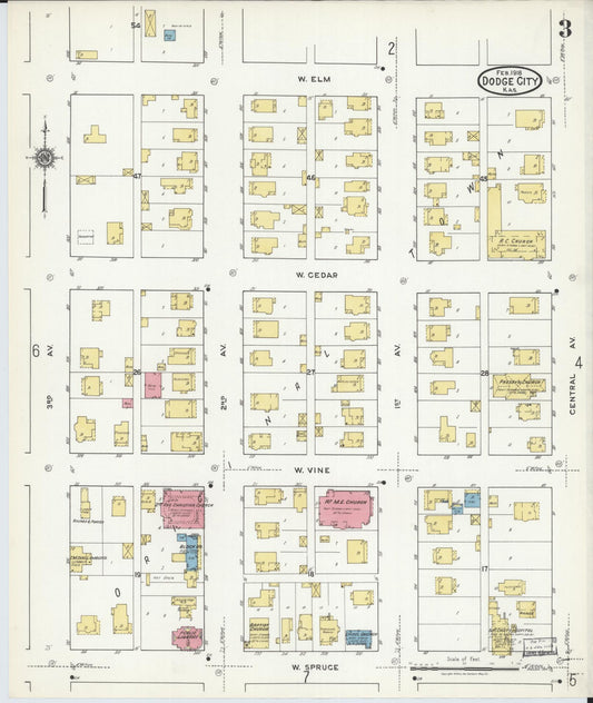 Sanborn Fire Insurance Map from Dodge City, Ford County, Kansas (1918), Sheet #0003 - Historic Sanborn Fire Insurance Map Print, vintage old map wall art, antique decor, genealogy gift, Kansas Kansas map