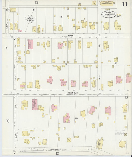 Sanborn Fire Insurance Map from Clarksville, Montgomery County, Tennessee (1898), Sheet #0011 - Historic Sanborn Fire Insurance Map Print, vintage old map wall art, antique decor, genealogy gift, Tennessee Tennessee map