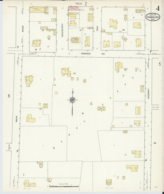 Sanborn Fire Insurance Map from Hamburg, Ashley County, Arkansas (1914), Sheet #0004 - Historic Sanborn Fire Insurance Map Print, vintage old map wall art, antique decor, genealogy gift, Arkansas Arkansas map