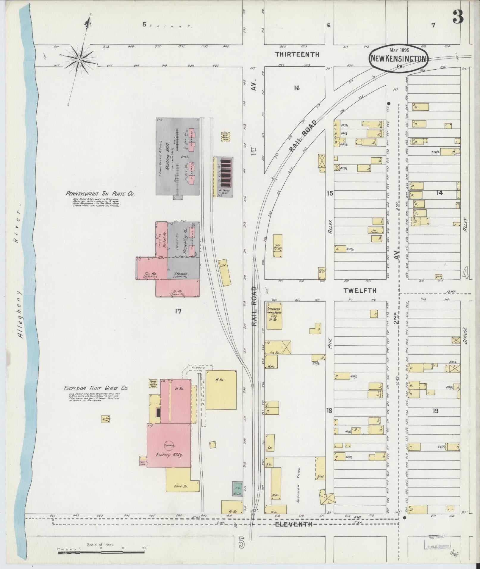 Sanborn Fire Insurance Map from New Kensington, Westmoreland County, Pennsylvania (1895), Sheet #0003 - Complete Map Set gallery image, historic Sanborn map, vintage wall art, Pennsylvania Pennsylvania