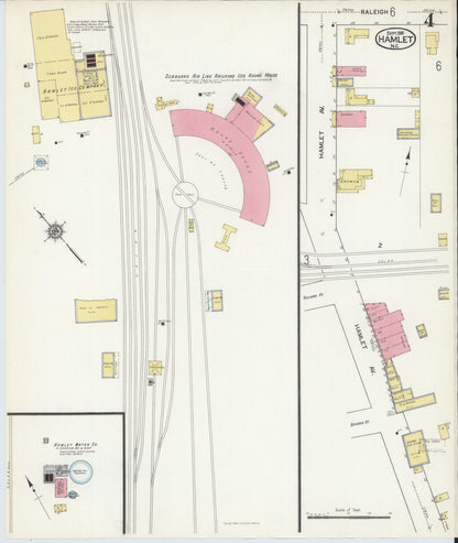 Sanborn Fire Insurance Map from Hamlet, Richmond County, North Carolina (1916), Sheet #0004 - Complete Map Set gallery image, historic Sanborn map, vintage wall art, North Carolina North Carolina